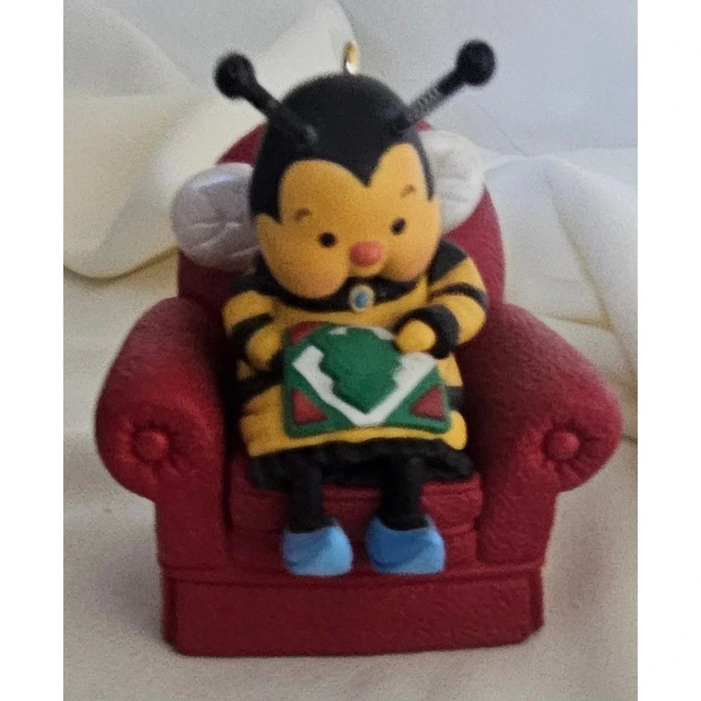 Hallmark Keepsake 1996 Nina Aube Bumble Bee Quilting in Red Chair Ornament